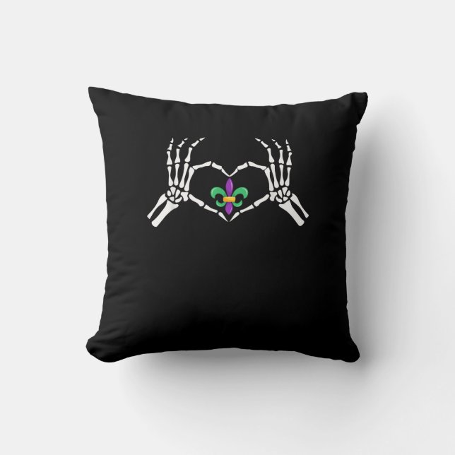 Almofada Skeleton Hand Heart Mardi Gras (Frente)