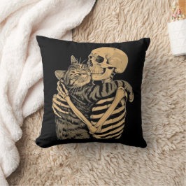 Almofada Skeleton Hugging Cat – Cute Gothic Cat Lover Gift