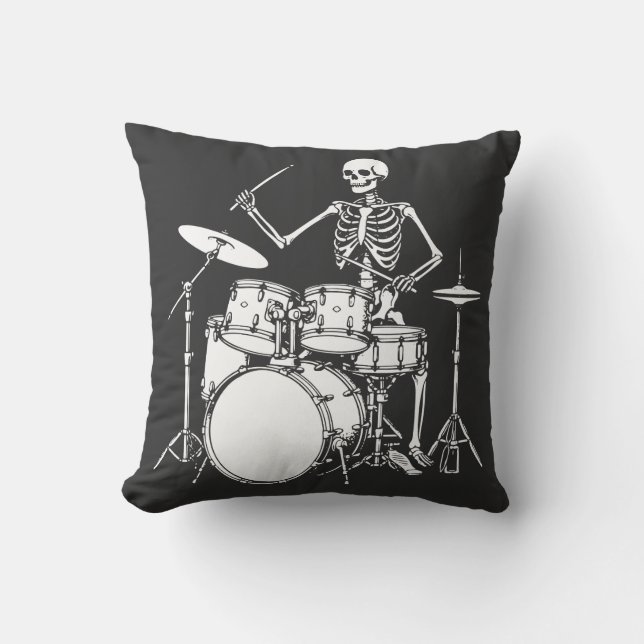 Almofada Skeleton plays the drums in rock band (Frente)