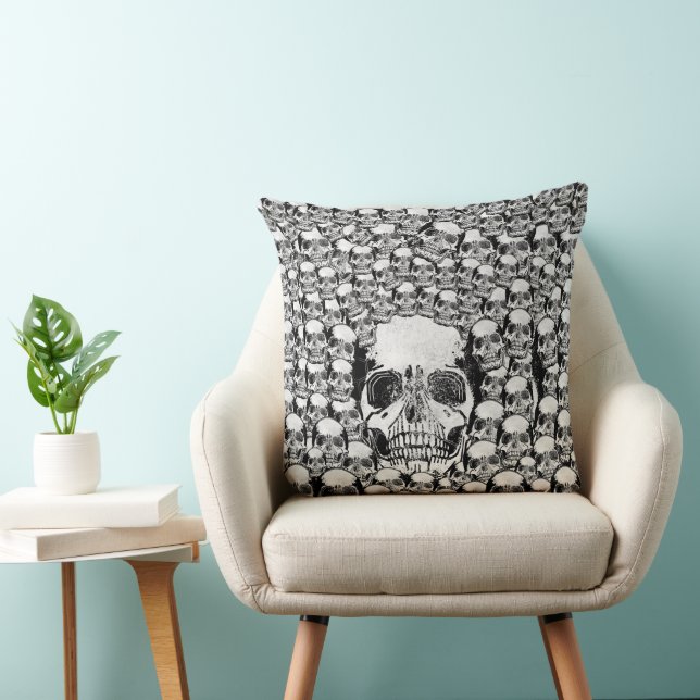 ALMOFADA SKULLS WALL MEATH MORTO SKELETON BLACK WHITE (Cadeira)