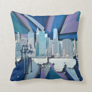 Almofada Skyline   3D azul da Nova Iorque