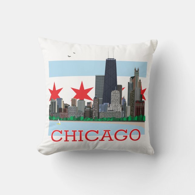 Almofada Skyline de Chicago e bandeira da cidade (Frente)