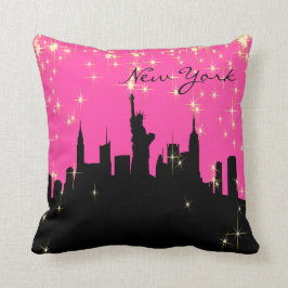 Almofada Skyline de New York do rosa quente e do preto