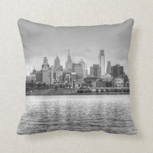 Almofada Skyline de Philadelphfia em preto e branco