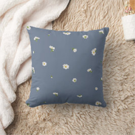Almofada Slate Blue Japanese White Cosmos Floral Pattern