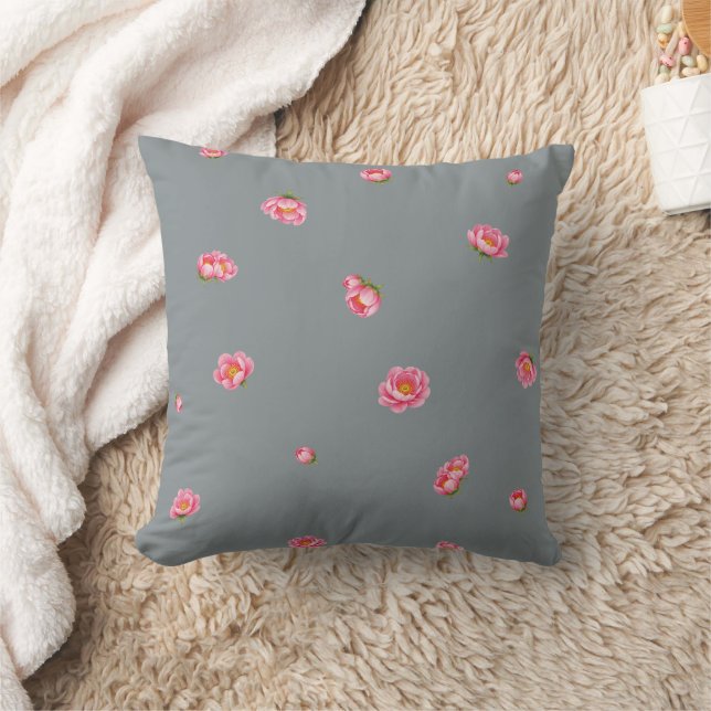 Almofada Slate Gray Japanese Winter Peony Floral Pattern (Cobertor)