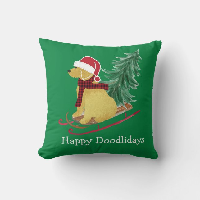 Almofada Sled de Natal Personalizado de Goldendoodle (Frente)