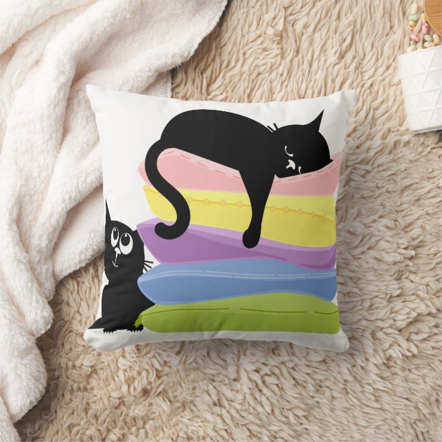 Almofada Sleeping Black Cat Rainbow Throw Pillow (Cobertor)