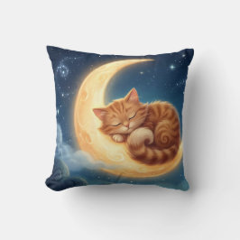 Almofada Sleeping Cat on Moon Nursery Throw Pillow