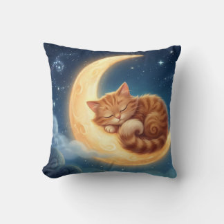 Almofada Sleeping Cat on Moon Nursery Throw Pillow