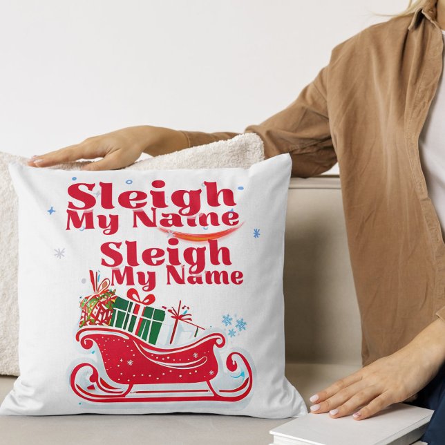 Almofada Sleigh Meu Nome, design de Natal, Natal humorístic (Criador carregado)