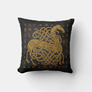 Almofada Sleipnir, Cavalo Nórdico Dourado com Símbolo de Ru