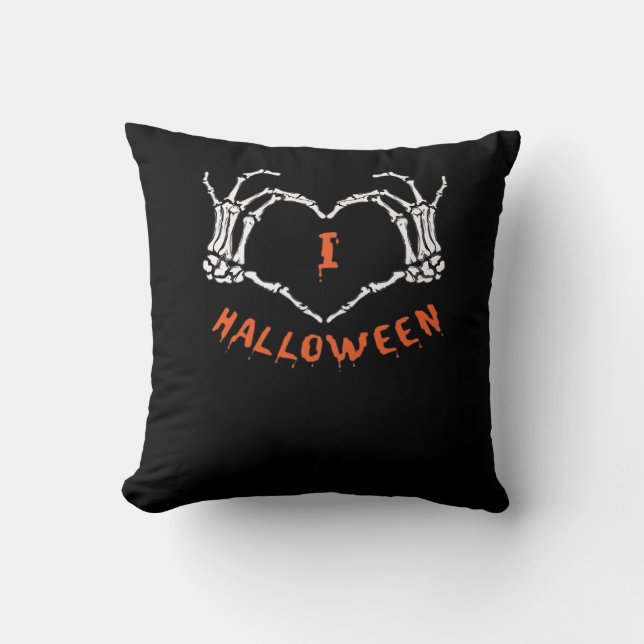 Almofada Slogan Halloween. Gesto Cardíaco Feito De Esquelet (Frente)