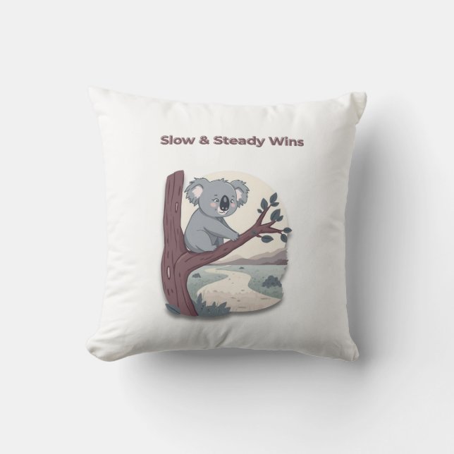 Almofada **"Slow & Steady Wins – Motivational Cute Koala "* (Frente)