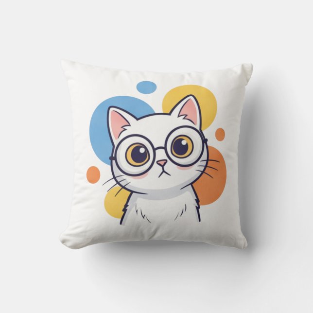 Almofada Smart Nerd White Cat Glasses Design (Frente)