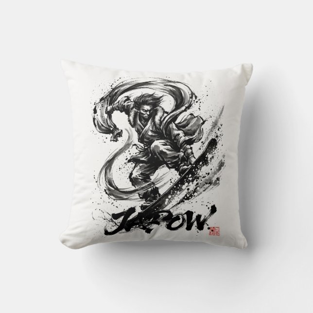 Almofada Snowboard Brush Art - Snowboarder Fujin God (Frente)