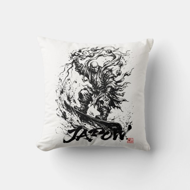 Almofada Snowboard Brush Art - Snowboarder Raijin God (Frente)