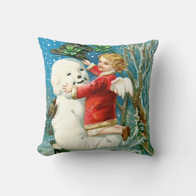 Almofada Snowman Angel Cherub Four Leaf Clover (Frente)