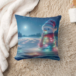 Almofada Snowman Brincou Em Luzes De Natal Brilhantes