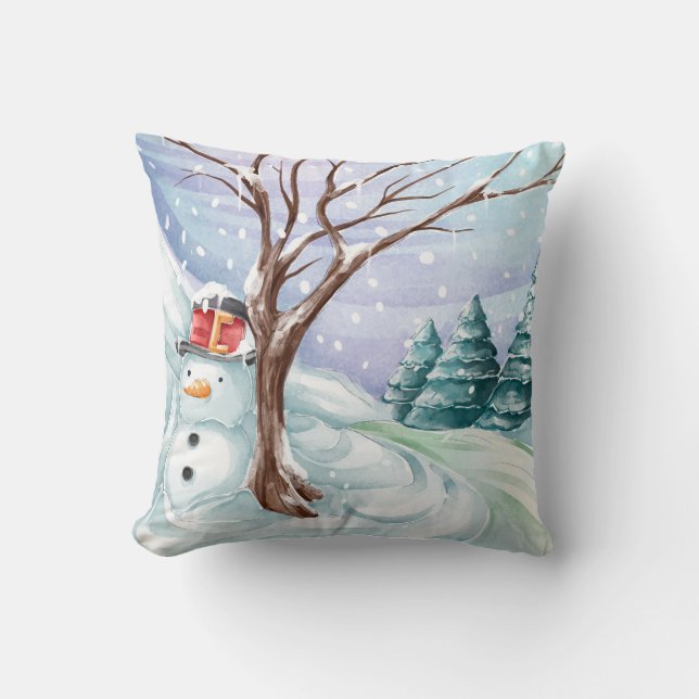 Almofada Snowman E Winter Scenery (Frente)