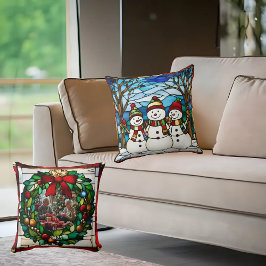 Almofada Snowman Family Faux Stainer Glass