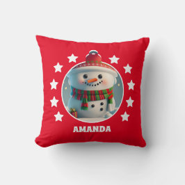 Almofada Snowman Natal Personalizado Crianças Vermelhas