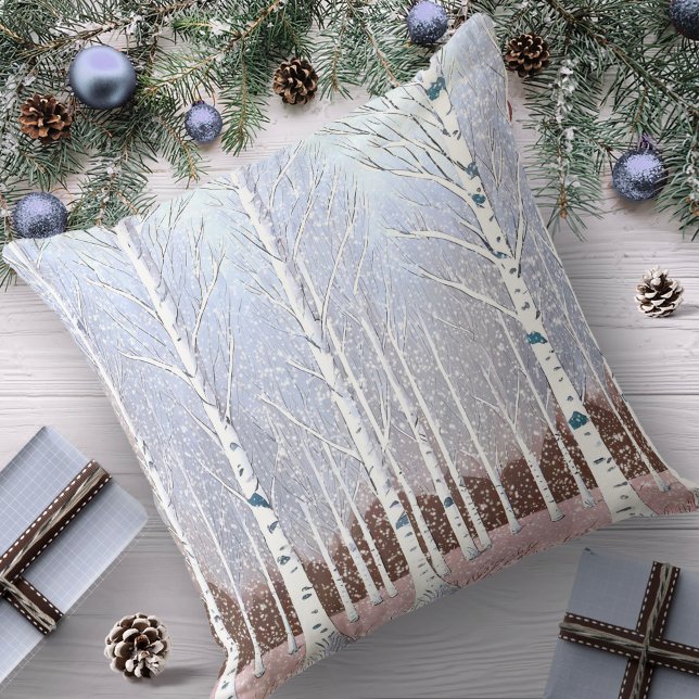 Almofada Snowy Birch Trees Christmas Dusty Blue ID1003 (Criador carregado)