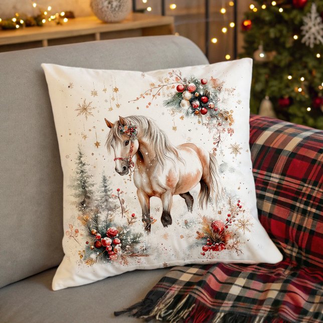 Almofada Snowy Forest Winter Horse (Snowy Forest Winter Horse Throw Pillow)