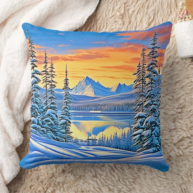 Almofada Snowy Mountain Sunset Glow (Cobertor)