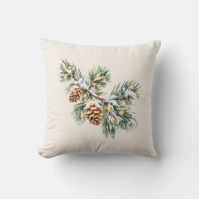 Almofada Snowy Pine Branch (Frente)