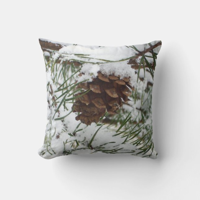 Almofada Snowy Pine Cone I Winter Nature Photoshop (Frente)