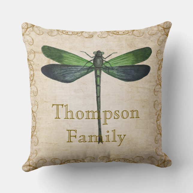 Almofada Sobrenome Rústico estilo romano Dragonfly vintage (Verso)