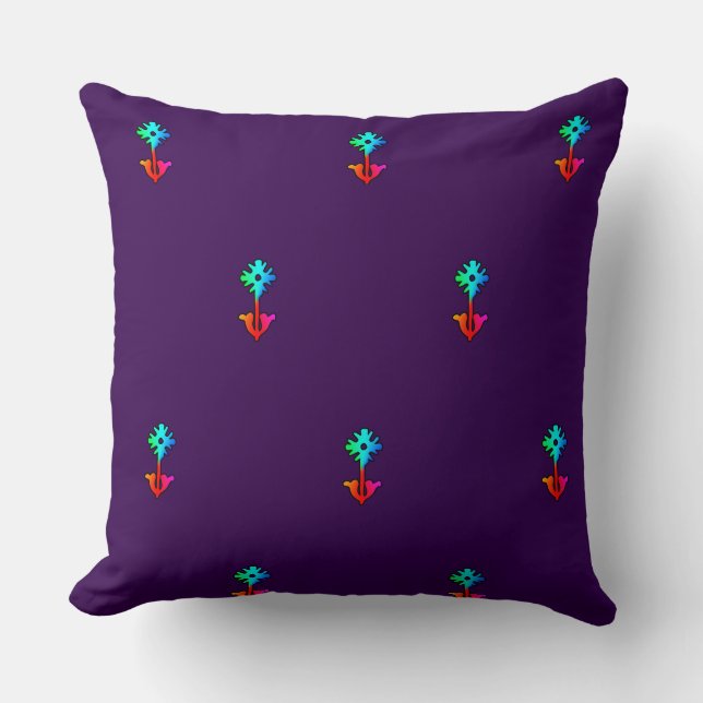 Almofada Sofá com Acento Roxo Flor Azul (Frente)