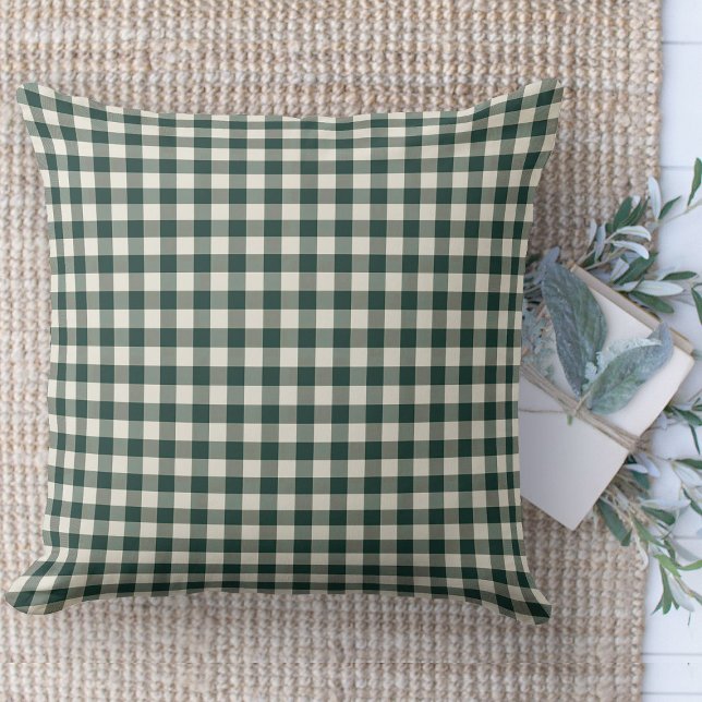 Almofada Sofá de Gingham Verde e Branco da Moderna Fazenda (throw pillow farmhouse pillows country green and white gingham plaid throw pillow )