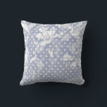 Almofada Soft Art Nouveau Flowers on Polka Dots Pillow<br><div class="desc">Soft white Art Nouveau pattern of flowers and large polka dots on a pale blue background.</div>