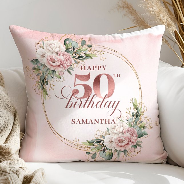 Almofada Soft Blush Rose Gold 50th Birthday Pillow Gift (Soft Blush Rose Gold 50th Birthday Pillow Gift)