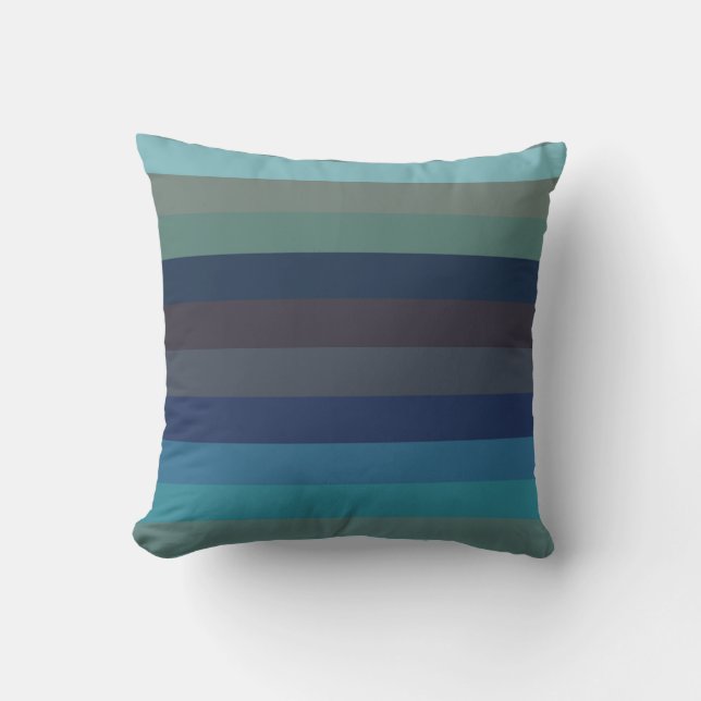 Almofada Soft Coastal Blues & Taupe Horizontal Stripes  (Frente)