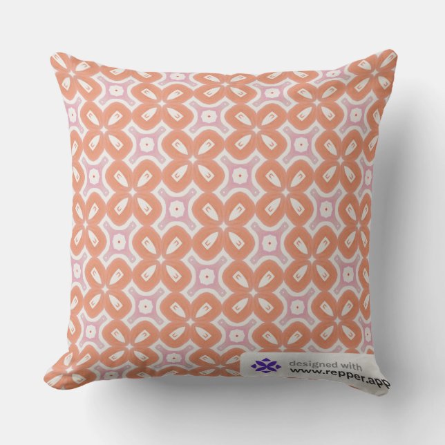 Almofada Soft Orange & Pink Floral Geometric Pillow – Moder (Frente)