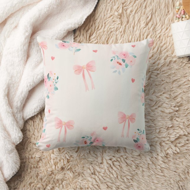 Almofada Soft Pink Floral & Bow Pattern – Cute Romantic  (Cobertor)