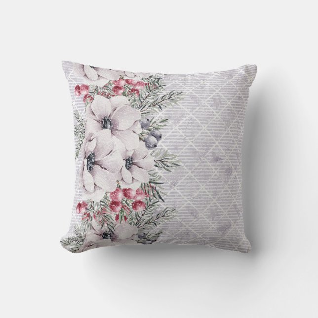 Almofada Soft Pink Florals on Geometric Gray (Frente)