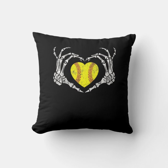 Almofada Softball Heart Skeleton Halloween Diversão de Figu (Frente)