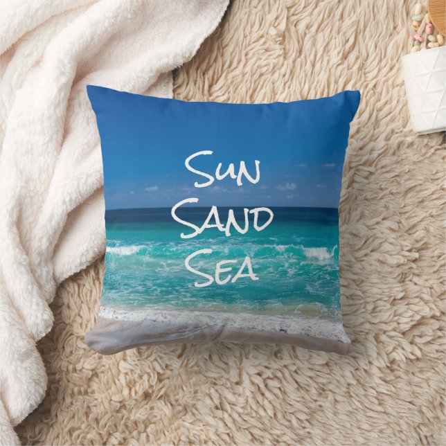 Almofada Sol Areia Mar Praia Tropical Água Turquesa (Cobertor)