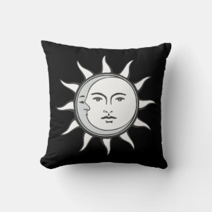 Almofada Sol Branco & Lua Prata em Preto