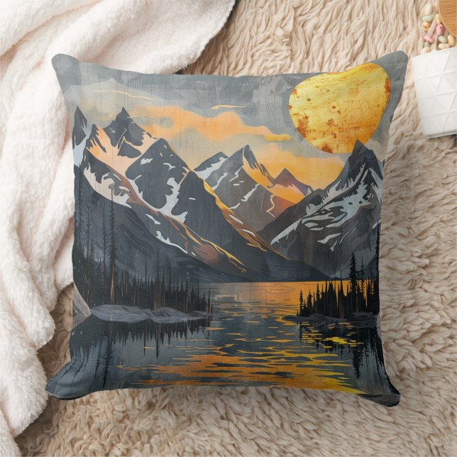 Almofada Sol Dourado Sobre Montanhas Nevadas – Boho Wildern (Cobertor)