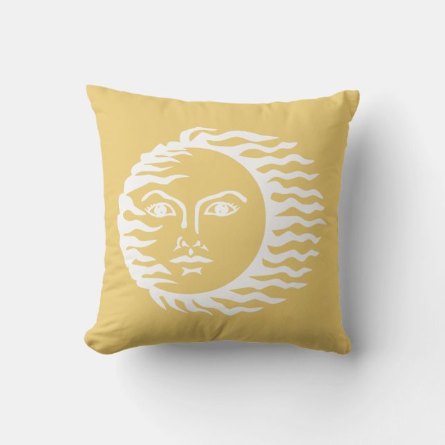 Almofada Sol Face Humano Mostarda Amarelo (Frente)