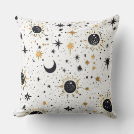 Almofada Sol Lua Estrelas Celestiais Preto e Dourado