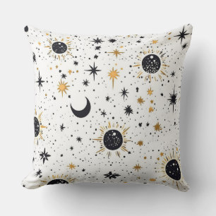 Almofada Sol Lua Estrelas Celestiais Preto e Dourado