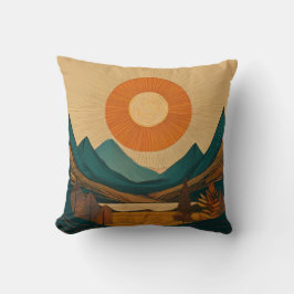 Almofada Sol radiante e montanhas geométricas Abstrato