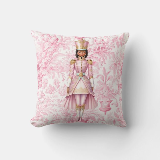 Almofada Soldado De Natal Feminino Toile Rosa (Frente)