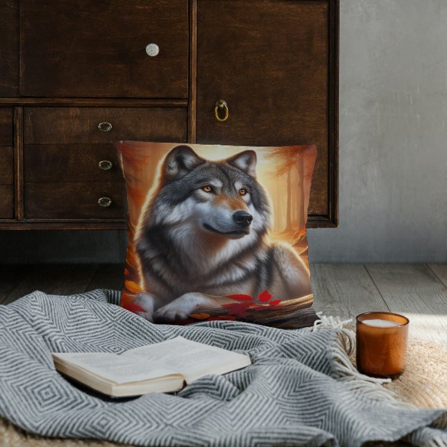 Almofada Solidão do Lobo em Meio à Natureza (Criador carregado)
